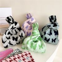 Women's Small Knit Houndstooth Stripe Butterfly Classic Style Square Open Handbag main image 4