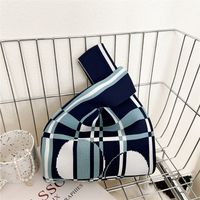 Women's Small Knit Houndstooth Stripe Butterfly Classic Style Square Open Handbag sku image 4