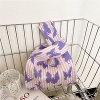 Women's Small Knit Houndstooth Stripe Butterfly Classic Style Square Open Handbag sku image 9