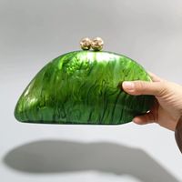 Green Arylic Solid Color Dumpling Shape Evening Bags sku image 3