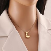 304 Stainless Steel Copper 18K Gold Plated Simple Style Commute Letter Pendant Necklace sku image 12