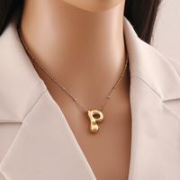 304 Stainless Steel Copper 18K Gold Plated Simple Style Commute Letter Pendant Necklace sku image 16