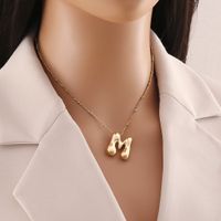 304 Stainless Steel Copper 18K Gold Plated Simple Style Commute Letter Pendant Necklace sku image 13