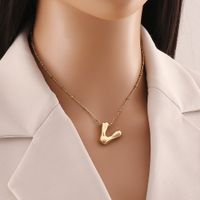 304 Stainless Steel Copper 18K Gold Plated Simple Style Commute Letter Pendant Necklace sku image 22