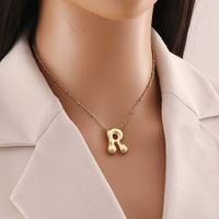 304 Stainless Steel Copper 18K Gold Plated Simple Style Commute Letter Pendant Necklace sku image 18