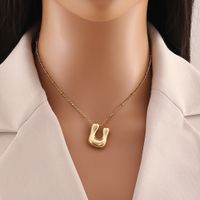 304 Stainless Steel Copper 18K Gold Plated Simple Style Commute Letter Pendant Necklace sku image 21