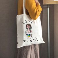 Mujeres Grande Lienzo Letra Arcoíris Básico Estilo Clásico Abierto Bolsa De Lona main image 3