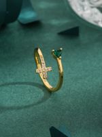 Copper 18K Gold Plated Classic Style Plating Inlay Cross Heart Shape Zircon Rings main image 4