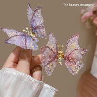 Children Unisex Sweet Butterfly Metal Chain Inlay Rhinestones Hair Clip main image 3