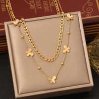 304 Stainless Steel 18K Gold Plated Elegant Commute Heart Shape Life Tree Butterfly Double Layer Necklaces main image 1
