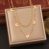 304 Stainless Steel 18K Gold Plated Elegant Commute Heart Shape Life Tree Butterfly Double Layer Necklaces main image 6