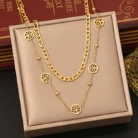 304 Stainless Steel 18K Gold Plated Elegant Commute Heart Shape Life Tree Butterfly Double Layer Necklaces main image 9