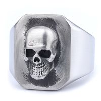 Hip-Hop Streetwear Skull 304 Stainless Steel Carving Men's Rings sku image 8