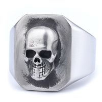 Hip-Hop Streetwear Skull 304 Stainless Steel Carving Men's Rings sku image 9