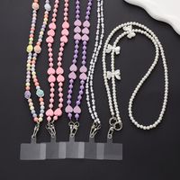 Sweet Simple Style Round Flower Bow Knot Arylic Beaded Mobile Phone Chain main image 4