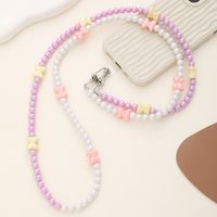 Sweet Simple Style Round Flower Bow Knot Arylic Beaded Mobile Phone Chain main image 2