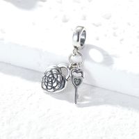 1 Piece Hole 4~4.9mm Sterling Silver Zircon Rhodium Plated Heart Shape Flower Key Polished Pendant main image 5