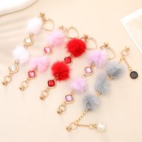 IG Style Sweet Round Flower Hairball Plating Inlay Rhinestones Pearl Mobile Phone Chain main image 6