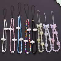 Cute Simple Style Clouds Arylic Nylon Metal Button Beaded Mobile Phone Chain main image 1