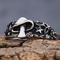Hip-Hop Streetwear Star Mushroom 304 Stainless Steel Carving Men's Rings main image 3