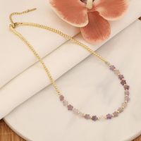 304 Stainless Steel Natural Stone 18K Gold Plated Simple Style Commute Beaded Handmade Star Necklace main image 6