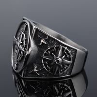 Hip-Hop Streetwear Compass 304 Stainless Steel Carving Men's Rings main image 5
