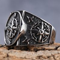 Hip-Hop Streetwear Compass 304 Stainless Steel Carving Men's Rings main image 4