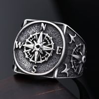 Hip-Hop Streetwear Compass 304 Stainless Steel Carving Men's Rings main image 6