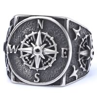 Hip-Hop Streetwear Compass 304 Stainless Steel Carving Men's Rings main image 7