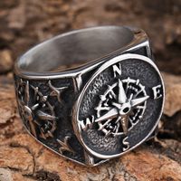 Hip-Hop Streetwear Compass 304 Stainless Steel Carving Men's Rings main image 9