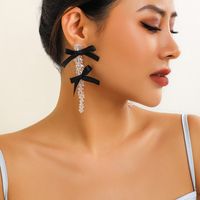 1 Pair Elegant Lady Bow Knot Inlay Alloy Pearl Drop Earrings sku image 5