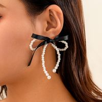 1 Pair Elegant Lady Bow Knot Inlay Alloy Pearl Drop Earrings sku image 3