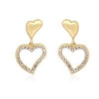 1 Pair Sweet Simple Style Heart Shape Hollow Out Inlay Alloy Rhinestones Gold Plated Drop Earrings main image 3