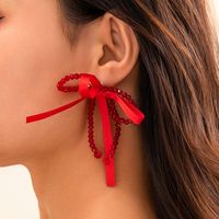 1 Pair Elegant Lady Bow Knot Inlay Alloy Pearl Drop Earrings sku image 4
