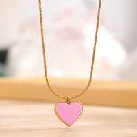304 Stainless Steel 18K Gold Plated Retro Sweet Classic Style Enamel Plating Heart Shape Resin Pendant Necklace main image 3
