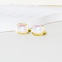 1 Pair Sweet Commute Square Inlay Alloy Pearl Gold Plated Earrings main image 1