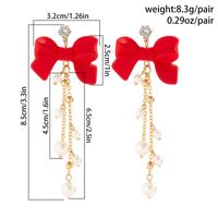 1 Pair Elegant Sweet Bow Knot Pearl Chain Inlay Alloy Rhinestones Drop Earrings main image 2