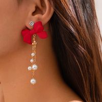 1 Pair Elegant Sweet Bow Knot Pearl Chain Inlay Alloy Rhinestones Drop Earrings main image 1