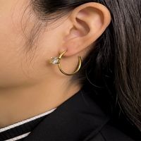1 Pair Simple Style Shiny C Shape Inlay 304 Stainless Steel Zircon 18K Gold Plated Ear Studs main image 3