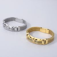 Hip-Hop Solid Color 304 Stainless Steel Inlay Zircon 18K Gold Plated Men's Bracelets main image 3