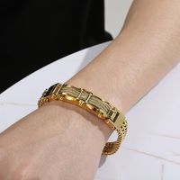 Hip-Hop Solid Color 304 Stainless Steel Inlay Zircon 18K Gold Plated Men's Bracelets main image 5