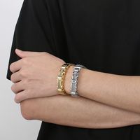 Hip-Hop Solid Color 304 Stainless Steel Inlay Zircon 18K Gold Plated Men's Bracelets main image 4