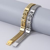 Hip-Hop Solid Color 304 Stainless Steel Inlay Zircon 18K Gold Plated Men's Bracelets main image 6