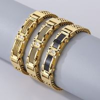 Hip-Hop Solid Color 304 Stainless Steel Inlay Zircon 18K Gold Plated Men's Bracelets main image 7