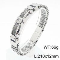 Hip-Hop Solid Color 304 Stainless Steel Inlay Zircon 18K Gold Plated Men's Bracelets main image 2