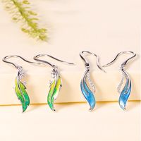 1 Pair IG Style French Style Modern Style Leaf Enamel Inlay Sterling Silver Zircon Drop Earrings main image 1