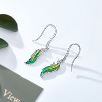 1 Pair IG Style French Style Modern Style Leaf Enamel Inlay Sterling Silver Zircon Drop Earrings main image 4