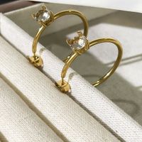 1 Pair Simple Style Shiny C Shape Inlay 304 Stainless Steel Zircon 18K Gold Plated Ear Studs main image 4