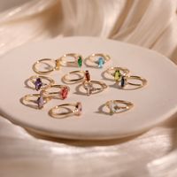 Glass Copper 18K Gold Plated Elegant Modern Style Classic Style Plating Inlay Geometric Birthstone Rings main image 6