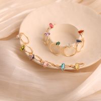 Glass Copper 18K Gold Plated Elegant Modern Style Classic Style Plating Inlay Geometric Birthstone Rings main image 7